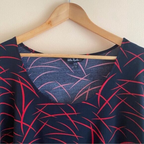 Ulla Popken Tunic Women's Size 36/38 Black Geometric Pockets Stretch Round Neck - Picture 5 of 13